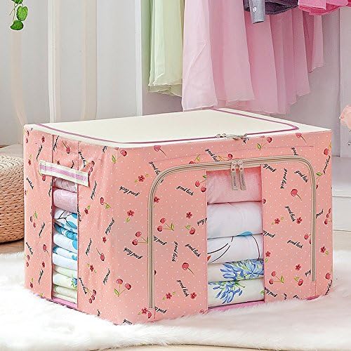 Storage Bins, Wunsche Foldable Storage Basket Orgnizer Upstanding Boxes with See-through Window, Bouble Zippers OXFORD Cloth Storage Containers for Kids & Children Toys,Clothes (Cherry Pink 88L)