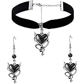 Bestleey Gothic Devil Wing Heart Earrings Necklace Set for Women Vintage Velvet Red Black Crystal Necklace Earrings Stainless Steel Hooks Accessories Mystery Vampire Witch Jewelry Set