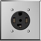 ELEGRP 30 Amps 125/250V Dryer Outlet, NEMA 14-30R Flush Mounting Power Outlet UL Listed, Straight Blade Heavy Duty Dryer Receptacle, with Stainless Steel Wall Plate, Grounding, 3 Pole 4 Wire, 1 Pack