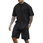 Lexiart Mens 2 Piece Outfits Casual Tracksuit Shorts Summer Sweatsuit Oversize Short Sleeve Sport Set