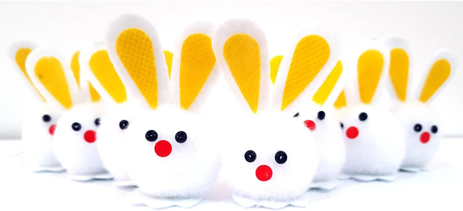 16 x Cute Pom Pom Bunnies Mini Fluffy Easter Egg Hunt Bonnet Craft Decoration Accessories