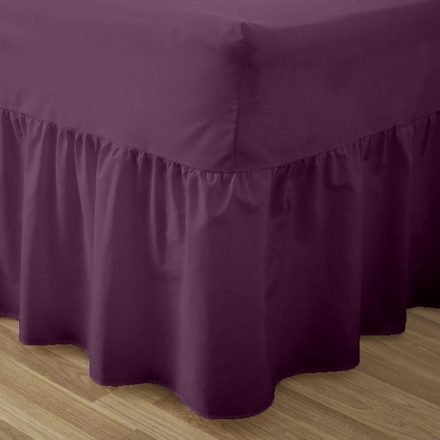 STYLELIVING @ Plain Dyed Polycotton Fitted Frill Valance bed Sheet Single Double King & super King (Purple Aubergine, Super King)