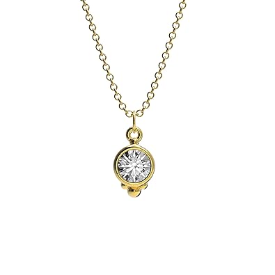 Damen Halskette aus 925 Sterlingsilber/Vergoldet (18 Karat) mit rundem Anhänger mit Zirkonia Stein