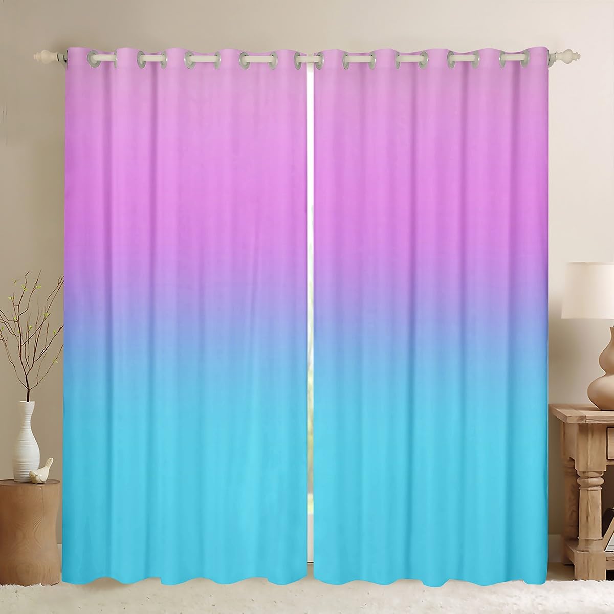 Homemissing Blue and Pink Ombre Curtains for Bedroom Living Room Girls Rainbow 30%-50% Blackout Curtains for Kids Colorful Window Drapes Gradient Strle Window Treatments W46*L54 — image 1