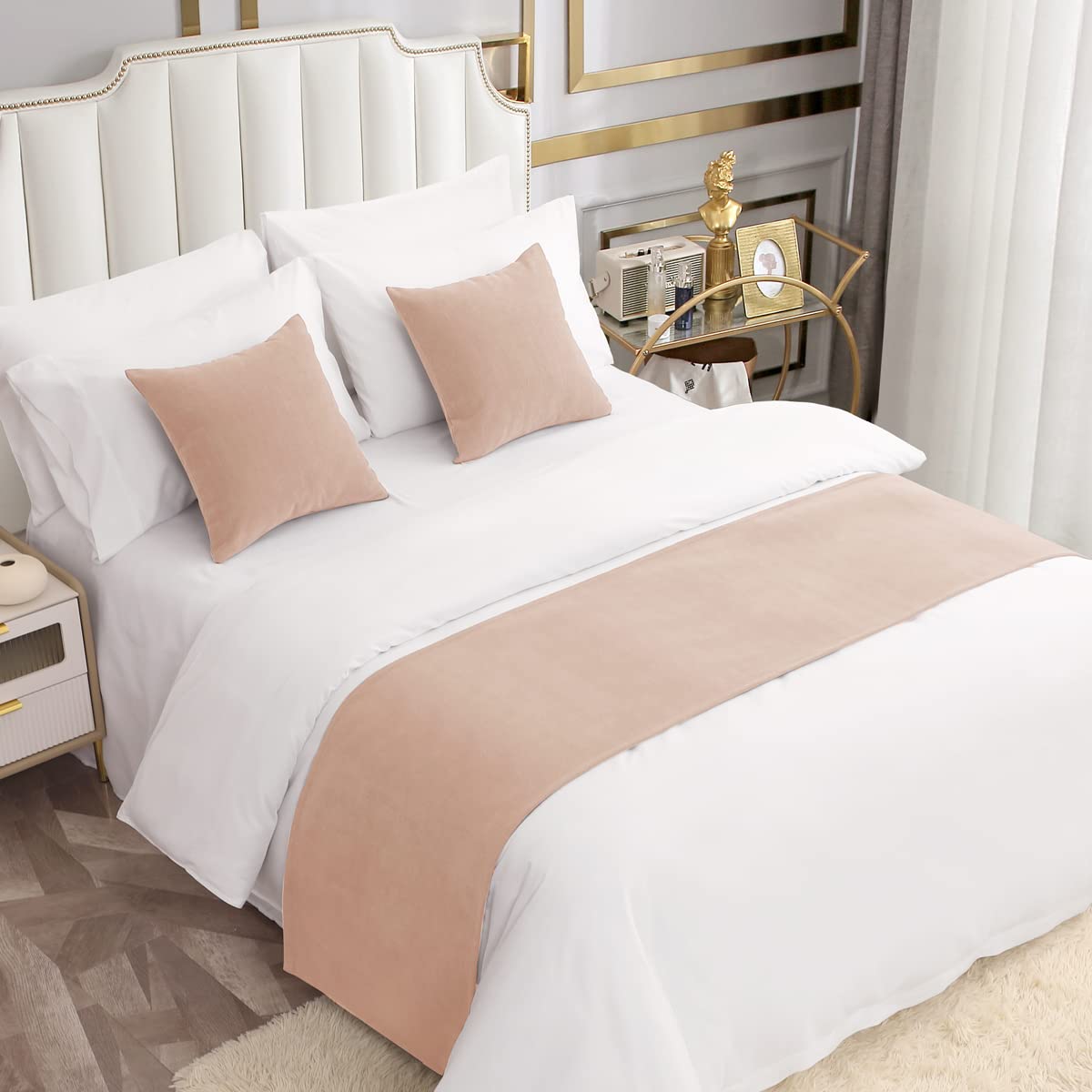 AMBERIS Bed Runner Single Layer Chenille Beige, Modern Style Bed Scarves for Home Hotel Decorations (Pillowcases sold separately)