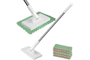 Lazy Mop Clip On, Dust Mop with 4 Reusable Cloths, Disposables Sn-ap Grip Mini Mops for Cleaning Floors, Hands-Free Cloth Cha