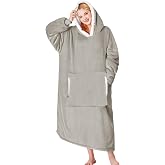 yescool Wearable Blanket Hoodie as Christmas Birthday Gifts for Women Mom | Oversized Flannel Sherpa Hooded Blanket Sweatshirt With Hood Pocket &amp; Sleeves,Warm &amp; Cozy Silver-grey Blanket Gifts