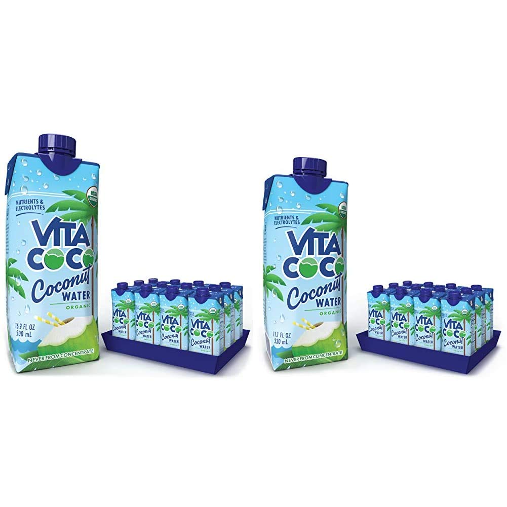 Vita Coco Coconut Water, Pure Organic | Refreshing Coconut Taste | 16.9 Oz (Pack Of 12) & Coconut Water, Pure Organic | Natural Hydrating Electrolyte Drink | Shelf Stable | 11.1 Oz (Pack Of 12)
