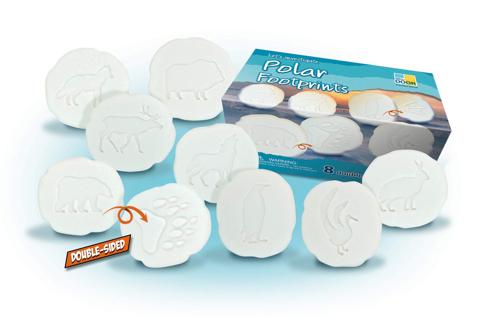 Yellow Door Let's Investigate - Polar Footprints | Arctic animals | STEM | polar bear, reindeer, wolf, musk ox, arctic fox, arctic hare, albatross and penguin | educational toys | outdoor science play