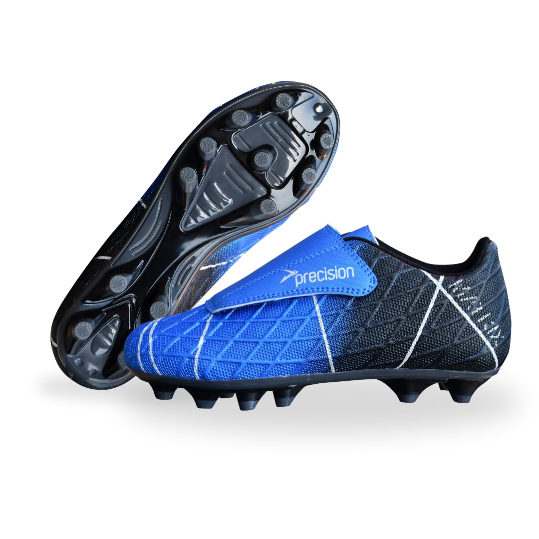 Precision Matrix Firm Ground Football Boots, Kids Laceless Secure Fit, Comfortable, Durable, Ideal for Junior Footballers, Blue, Size 8 UK Child