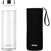 LETREEN Glass Water Bottle 32 oz, Borosilicate Wide Mouth Glass Water Bottle with Neoprene Sleeve, BPA-Free Leak Proof Reusable for Hot Cold Drinks, Work, Gym, Home