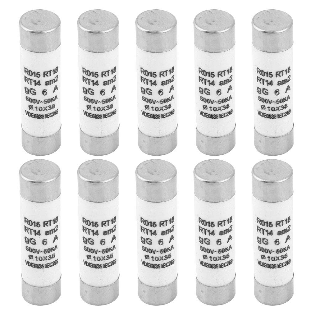 6A 10x38mm Fuse, 10pcs 100KA Breaking Capacity Cylinder Fuses with Indicator Ceramic Cartridge Tube Fuse Replacement, Electronic Components,380-500V AC