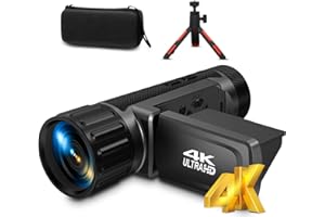 Dumjug 4K Video Camcorder, 2 in 1 Digital Monocular Telescope Camera, Manual Focus 48MP Photo Max 4000ft 104X Digital Telescope Video Camera with 3.0" Screen/Hood/Battery/SD Card/Case