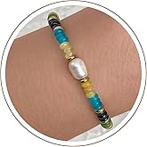 ERNAULO Beaded Bracelets for Women Gemstone Bead Bracelets with Freshwater Pearl Crystal Beaded Bracelet Boho Natural Stone Bracelets for Women Trendy Jewelry Gifts