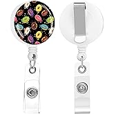 quohet 2 Pack Retractable Badge Holders Cute Badge Reel Badge Clip ID Card Holders for Student Office Worker Doctor Nurse Teacher(Donuts)