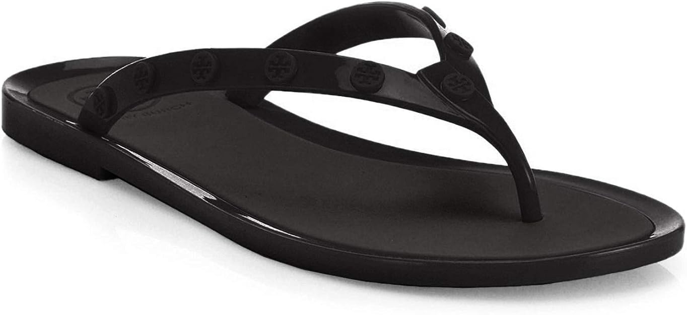 Amazon.com | Tory Burch Studded Logo Jelly Thong Flip Flops Sandals (7, Perfect Black) | Flip-Flops