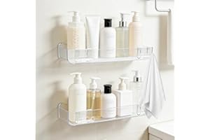 Ojanoot 2 Pcs Adhesive Wall Shelves, Acrylic Wall Mount Organizer with Self Adhesive Tape, Clear Storage Bathroom Shelf No Dr
