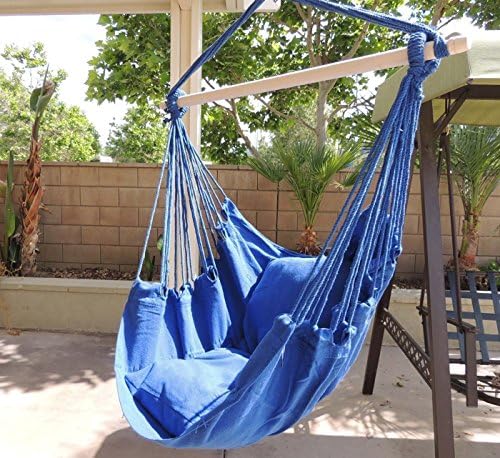 Hammock Chair Hanging Rope Chair Porch Swing Outdoor Chairs Lounge Camp Seat At Patio Lawn Garden Backyard Blue
