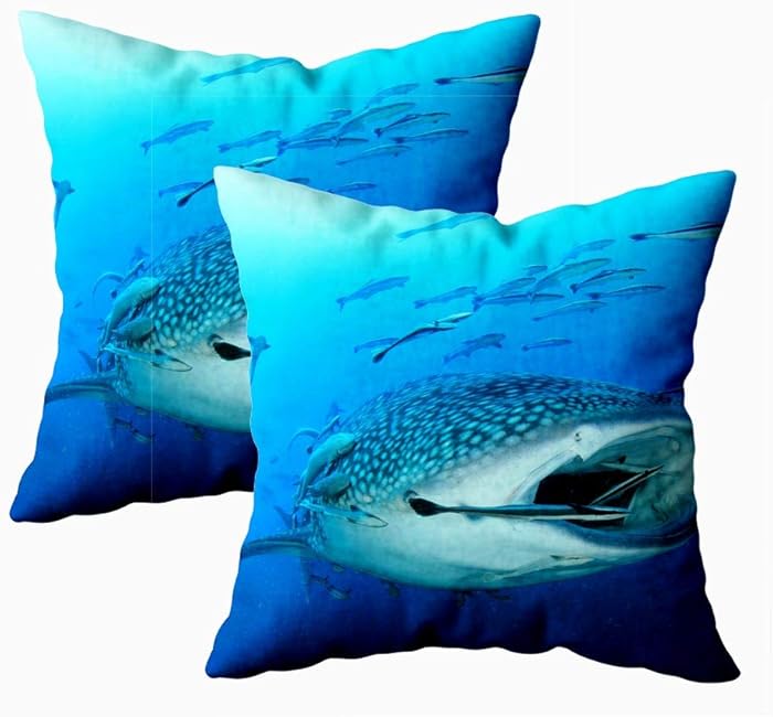 KIOAO Fall Pillow Case, Standard 2Sets 18X18Inch Soft Pillowcase Covers Whale Shark Underwater by Fish Remora Printed with Both Sides,Christmas Day