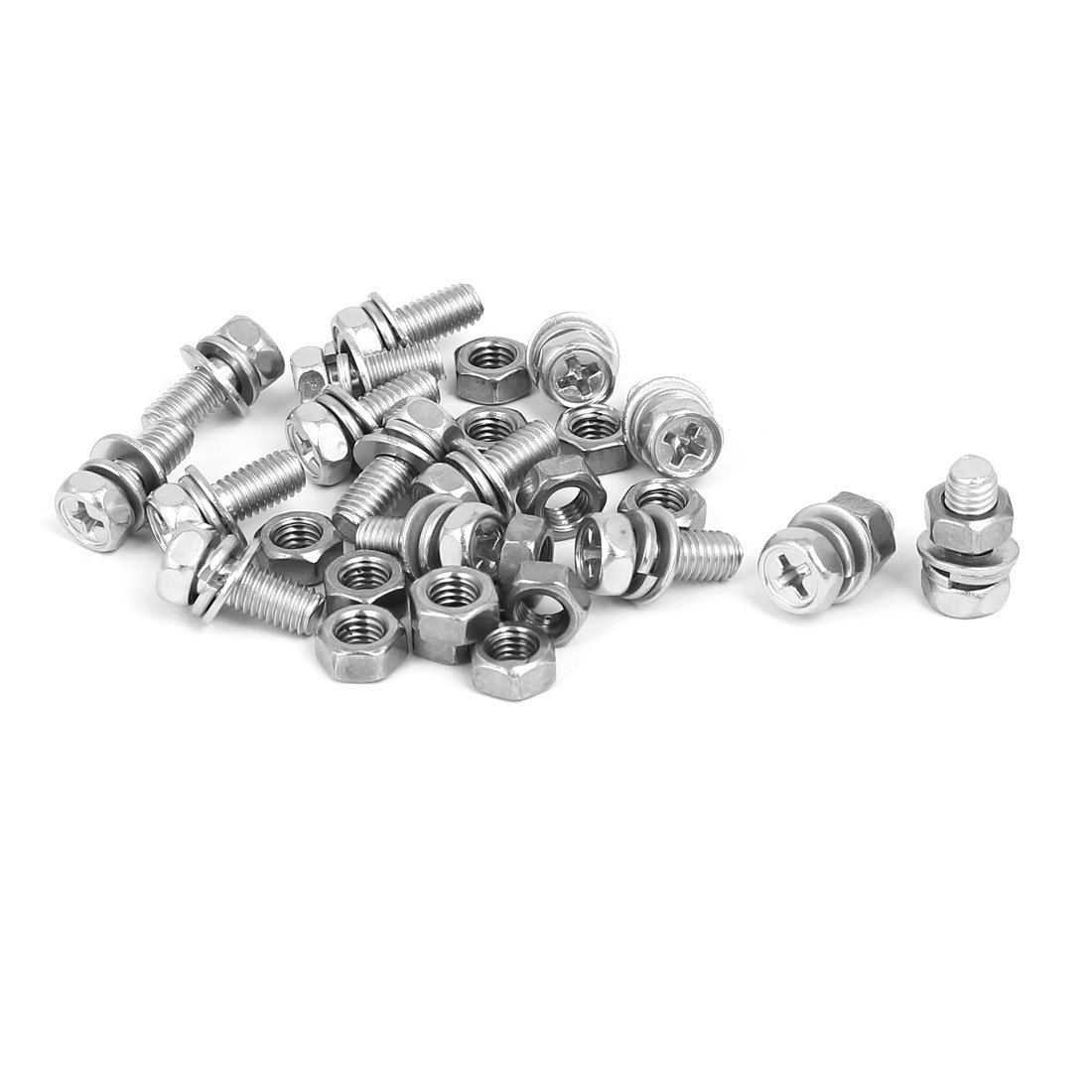 Sourcingmap M5 x 12mm 304 Stainless Steel Phillips Hex Head Bolts Nuts W Washers 15 Sets