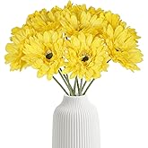 INSUNSIX Yellow Gerbera Daisy Fake Flower Artificial Flowers Silk Flowers 10PCS Fake Daisies 17.7in Faux Daisies Flowers for Wedding Bridal Bouquet Party Home Kitchen Decor(Yellow)