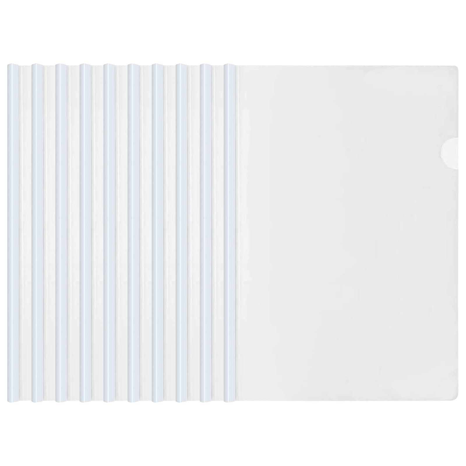 10 Pcs Clear A4 Slide Binder Folders, Sliding Bar Report Covers, Plastic File Folder Project Presentation Covers, Organizer Slider Binder for Home Office School Documents Classification (White)