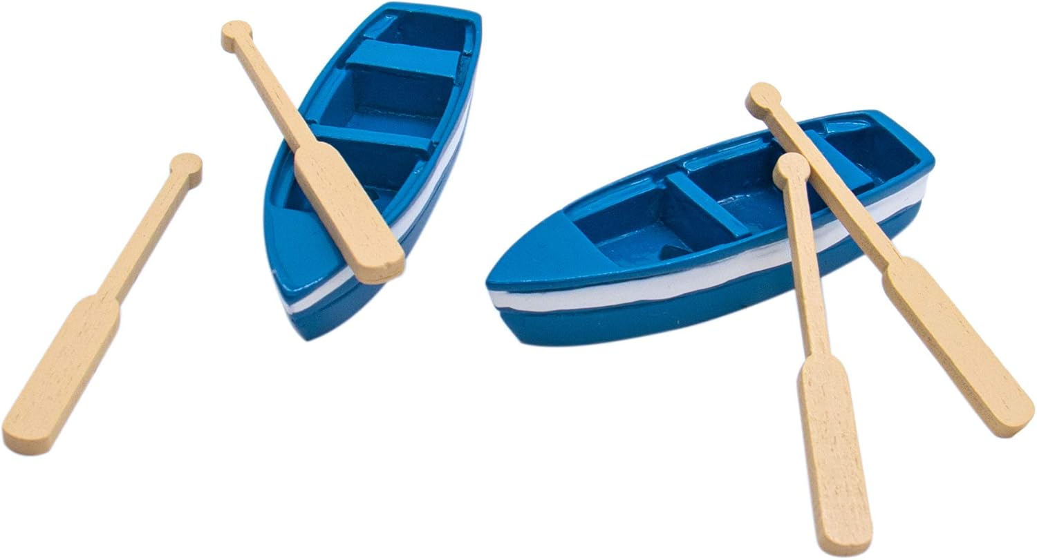 AUEAR, Set of 2 Lovely Miniature Rowboat Mini Blue Wood Boat Little Resin Boat for Fairy Garden Home Decoration