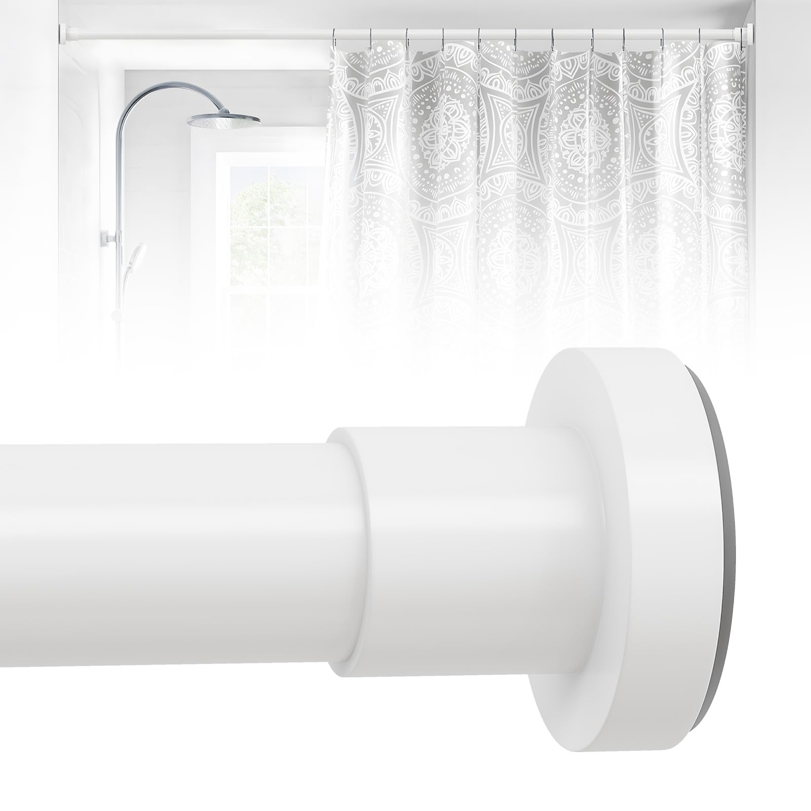 Photo 1 of HTZON Shower Curtain Rod Spring Tension:White Shower Rods for Bathroom 34 to 45 Inch,1 Inch Modern Heavy Duty Adjustable Tension Shower Curtain Rod No Drilling No-Slip Easy Install,Matte White