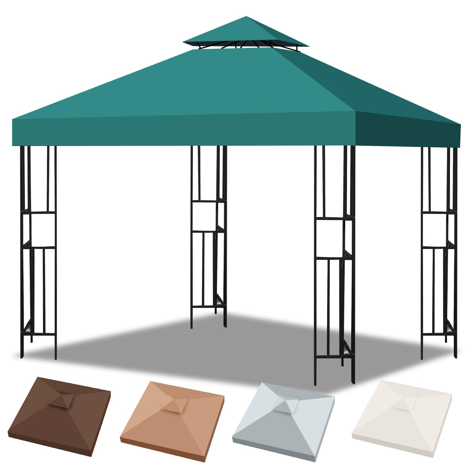 Photo 1 of 10x10 Canopy Replacement Top, Double Tiered Gazebo Cover with Air Vent Heavy Duty, Waterproof Gazebo Roof with Upgraded 300D Polyester for Outdoor Patio Garden Canopy (Green, Flat Edge)