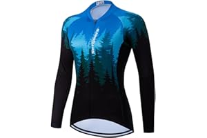 Serijoars Women's Long Sleeve Cycling Jersey MTB Shirts Quick Dry Bike Tops with Reflective Strip