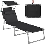 SONGMICS Sun Lounger with Headrest and Parasol Black GCB192B01