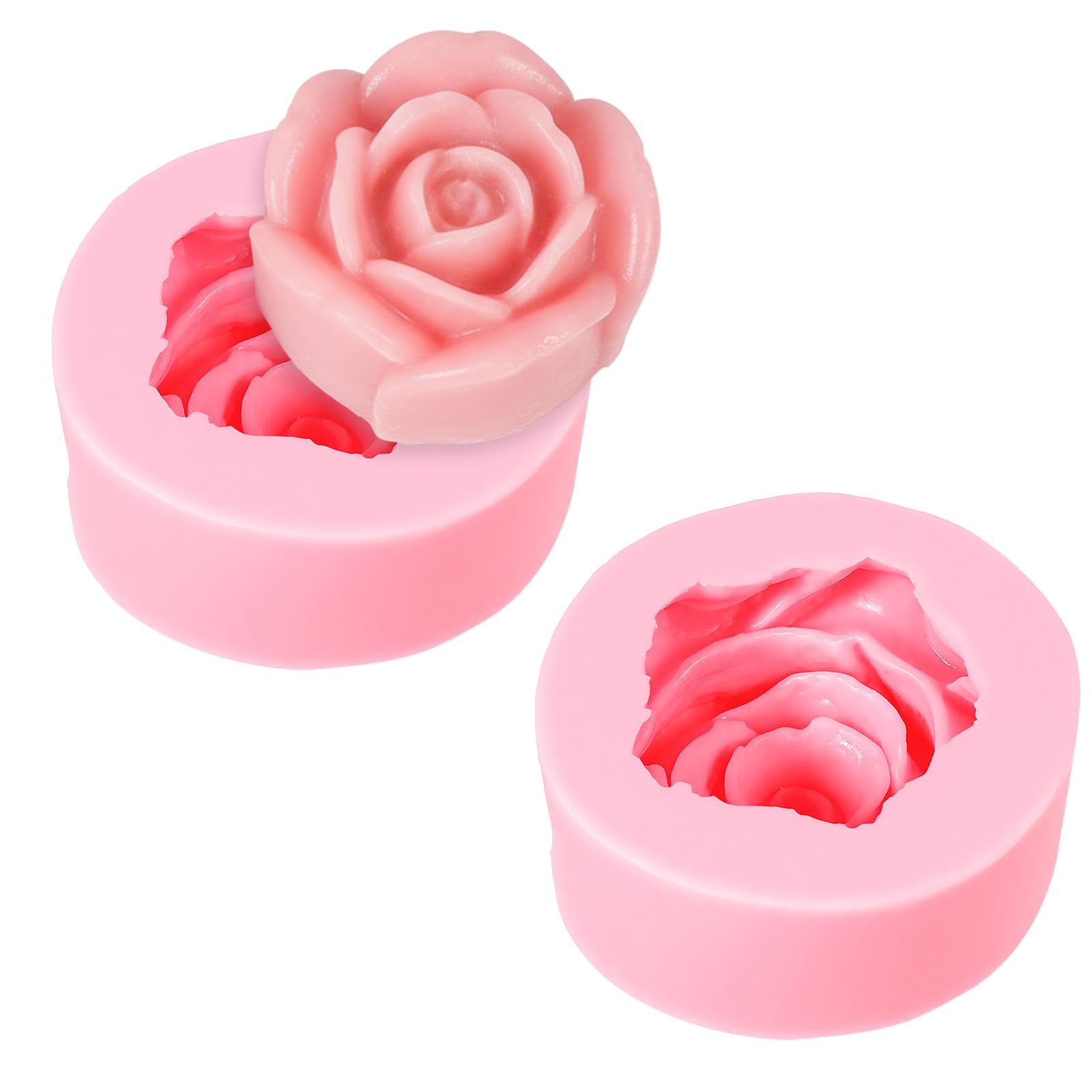 Photo 1 of 2 PCS Rose Silicone Molds, 3D Rose Flower Molds Silicone Cake Chocolate Mold Flower Fondant Mold for Handmade Chocolate Candy Cake Sugarcraft Clay Gummy Candy Pastry Dessert Cupcake Toppers Decor