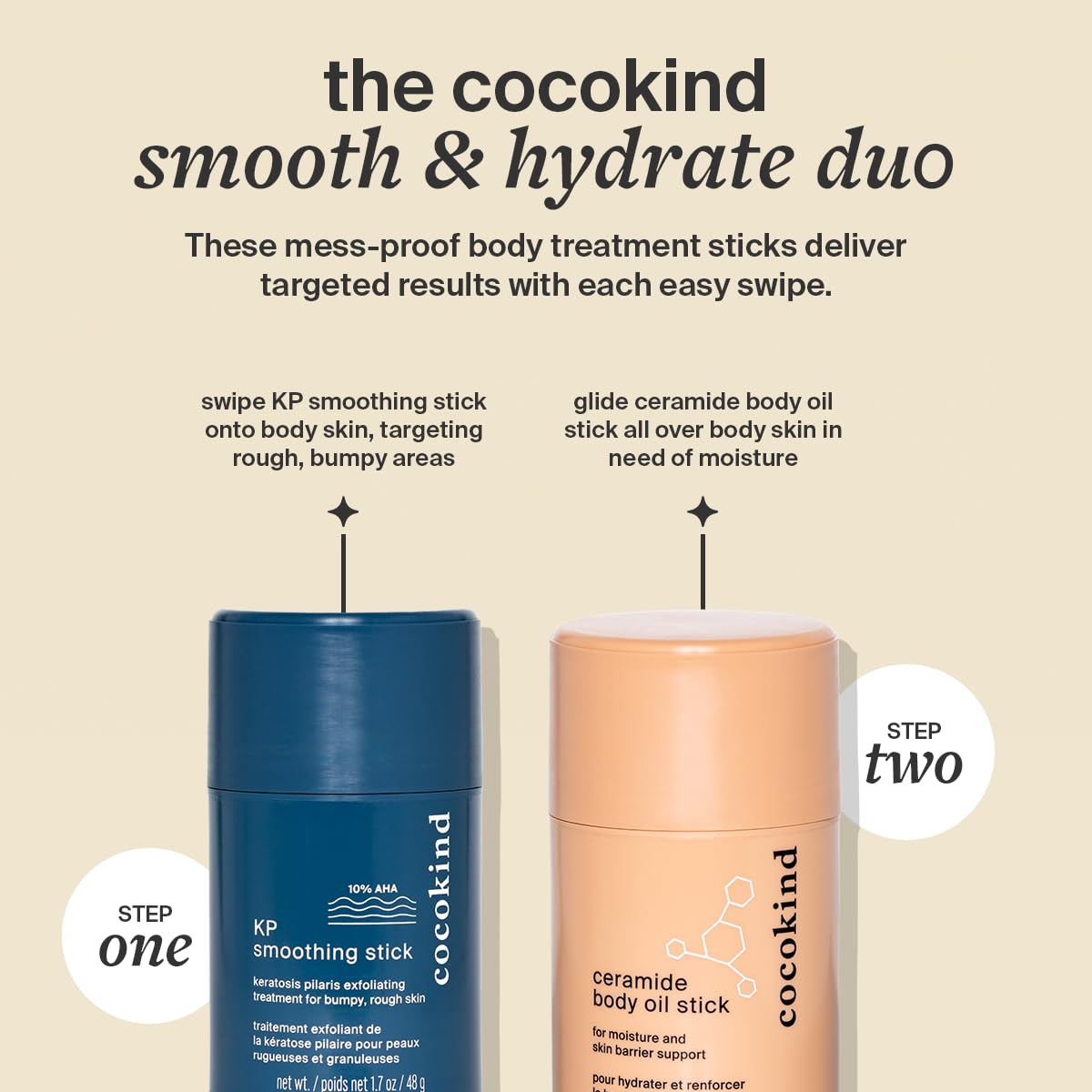 Cocokind KP Smoothing Stick, Mess-Free Keratosis Pilaris Bump Body Scrub, All Skin Types including Sensitive Skin, Fragrance Free, Cruelty Free, Vegan, 1.7 oz