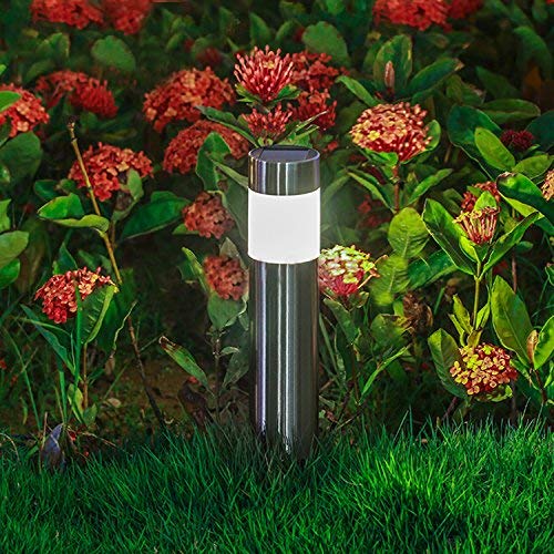 SUNWIND LED Solar Pathway Lights - 6 Pack Silver Stainless Steel Solar Landscape Lights Garden Outdoor Bollard Decorative Lighting for Path/Yard/Garden/Patio/Lawn/Home