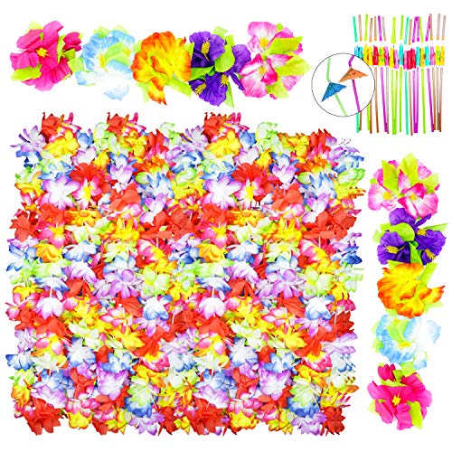 Hawaii Party Set,10 Leis,10 Flower Clips,20 Umbrella Straws - Thumbnail 4