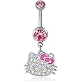 Hello Kitty Belly Button Ring 14g Stainless Steel Kawaii Belly Button Piercing Jewelry, Sanrio Official License