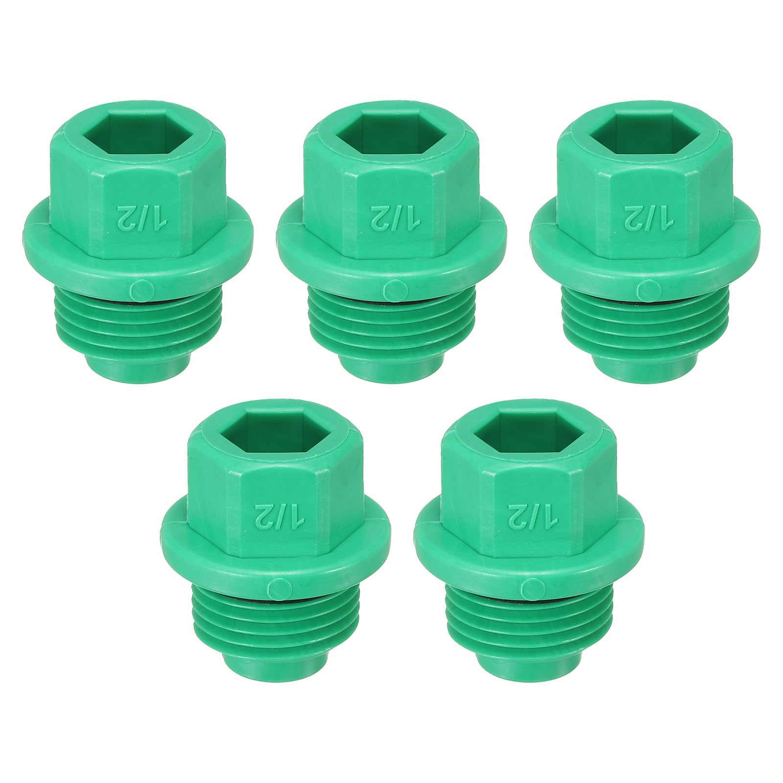 PATIKIL G1/2" Outer Hex Male Thread PPR Pipe Fitting End Cap Connector Plug, 5Pcs Garden Irrigation Water Tubing Stopper for Preventing Leakage, Green