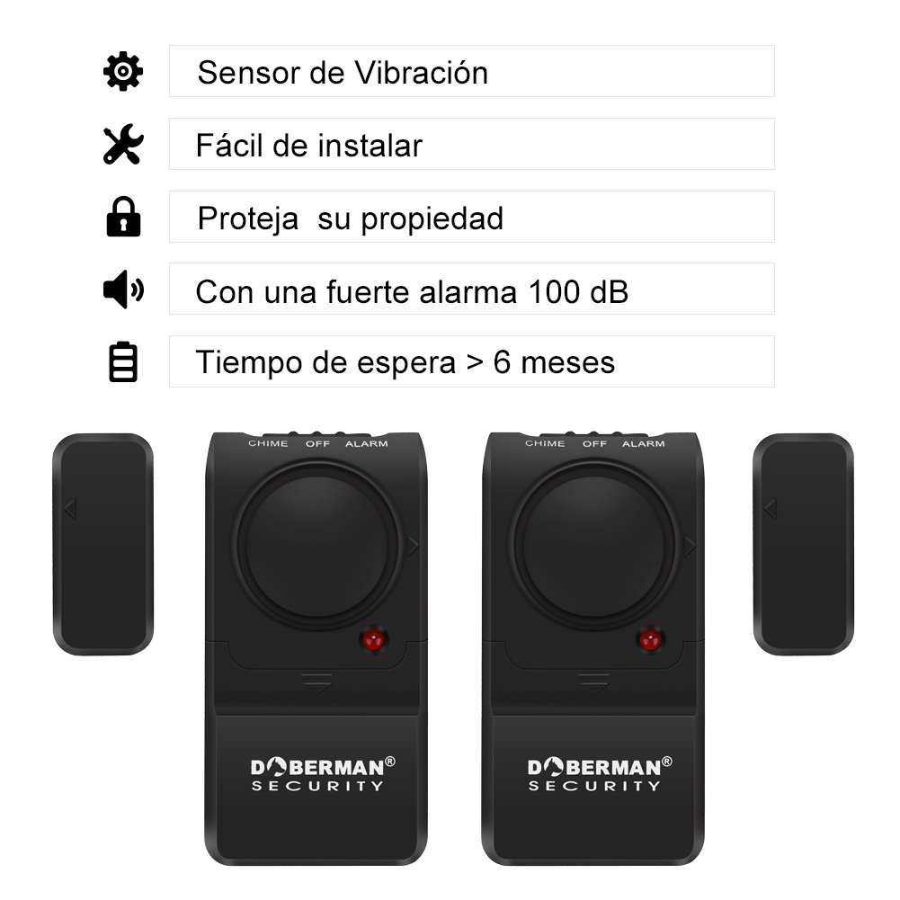 YISSVIC DOBERMAN SECURITY 4PCS Alarma Sensor de Vibración 100dB Sensor Magnético Inalámbrico Sistema de Seguridad para Ventana Puerta de Hogar