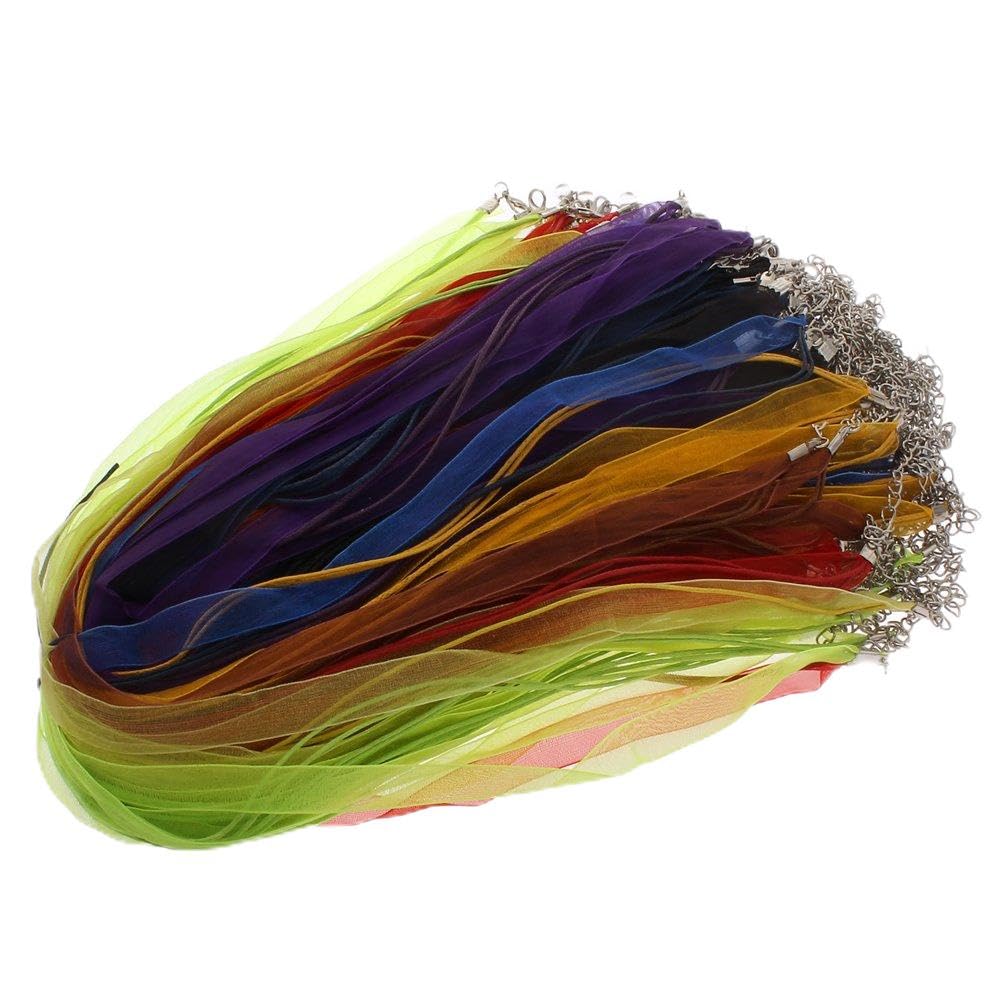 Perlin 10pcs Wax Cord Mix Necklaces with Organza Collars & Lobster Clasp, Unisex