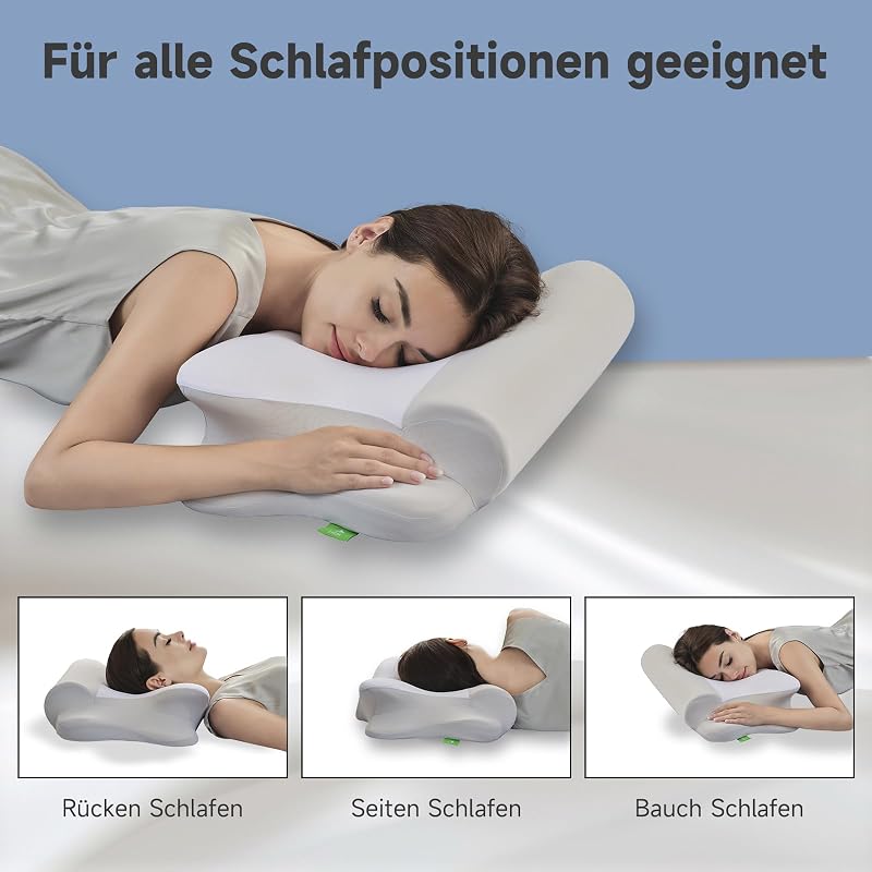 Almofada cervical e de pescoço, confortável e ergonómica, almofada ergonómica para dormir de lado, costas e abdómen, (39 * 60 * 10/12cm)