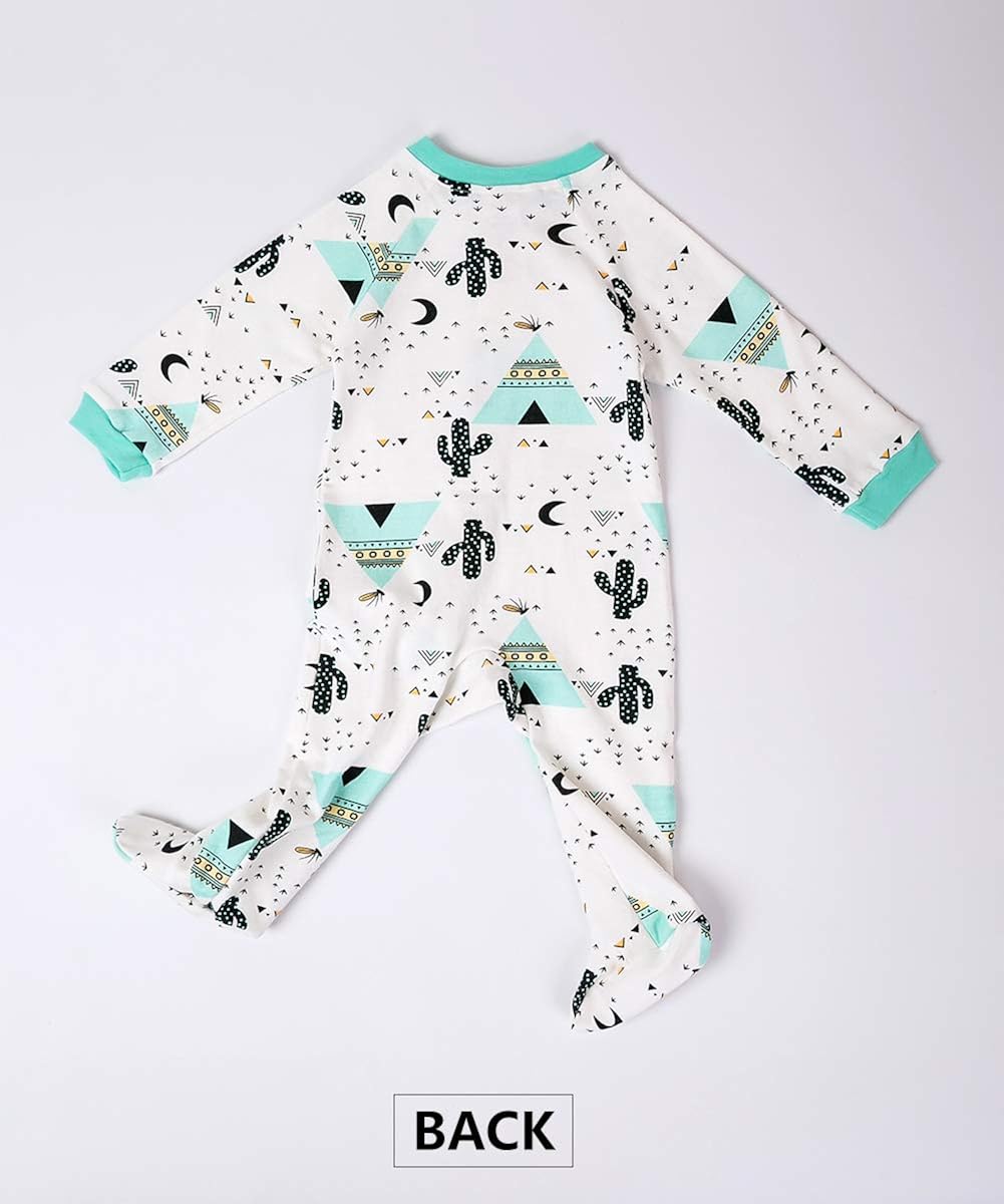 JunNeng Newborn Baby Cotton Footies Romper Infant Long Sleeve Animal Plant Printed Sleeper Pajamas One Piece: Clothing