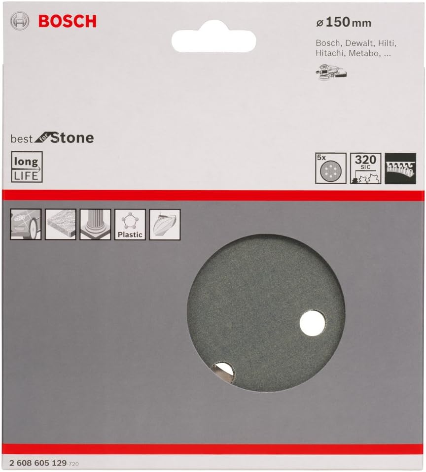 Bosch 5x PRO Plastic and Hard Stone F355 Sanding Disc (for Concrete Hard stone, diameter mm, Grit 320 - Image 3