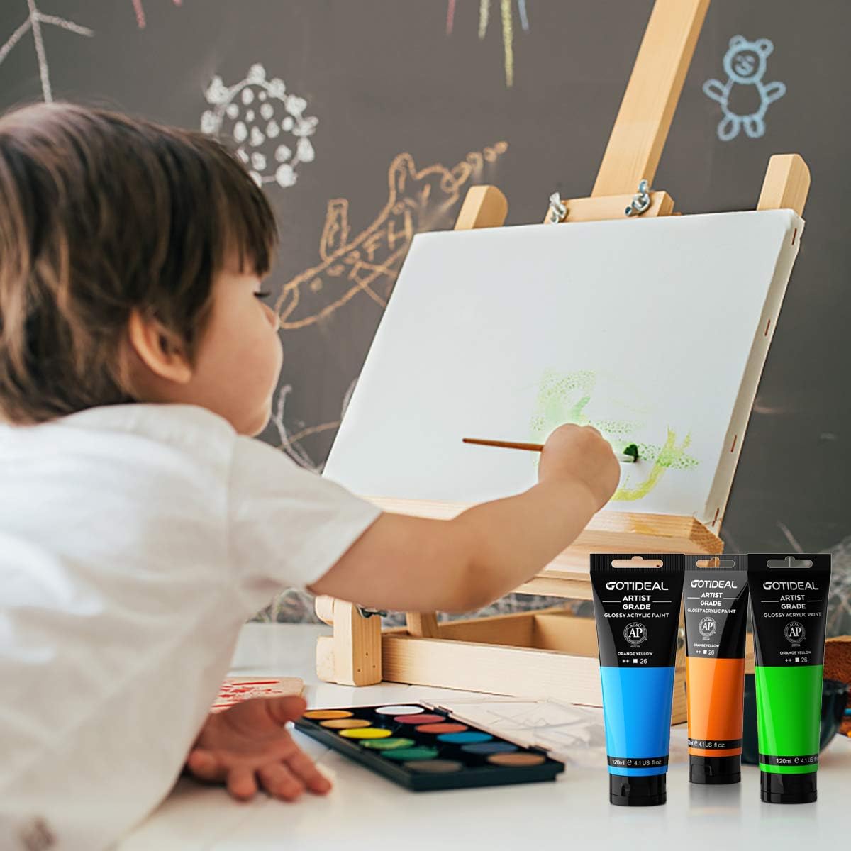 GOTIDEAL Acrylic Paint Titanium White Tubes(120ml, 4.1 oz) Non Toxic Non Fading,Rich Pigments for Painters, Adults & Kids, Ideal for Canvas Wood Clay Fabric Ceramic Craft Supplies (Titanium White): Home Improvement