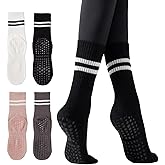 Luu Xianliang Yoga Socks with Non-Slip Grips for Women - 4 Pairs Pilates, Barre, Gym, Dance Workout Anti-Skid Socks