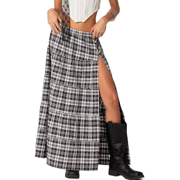 ハーリップトゥ Plaid Long Skirt beige / M Herlipto Plaid Long Skirt beige/M