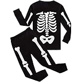 Runytek Toddler Boys Halloween Pajamas Skeleton Glow-in-The-Dark Long Sleeve Pjs Halloween Sleepwear for Kids Age 2-7T
