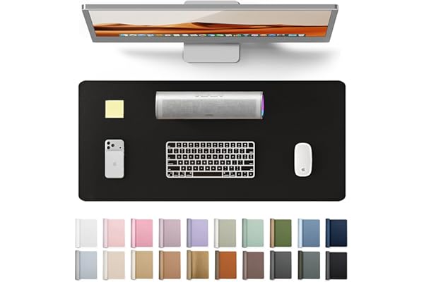 YSAGi Leather Office Desk Pad Protector, Large Mouse Pad, Non-Slip, PU Leather, Laptop Desk Blotter, Waterproof Writing Pad for Office and Home, Black, 23.6" x 13.8"