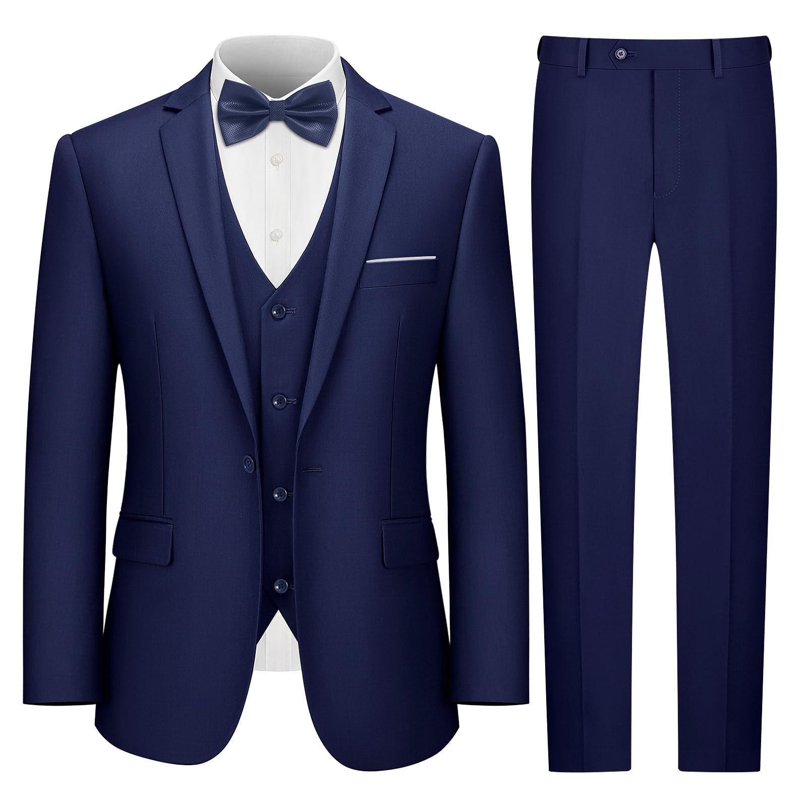 Photo 1 of LUPURTY 3 Piece Suits for Men,Men's Suit Slim Fit,Business Solid One Button Single Breasted Tuxedo Blazer Vest Pants Set,Navy 4XL