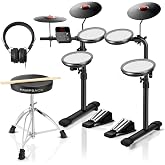 HAMPBACK MK-0 Electric Drum Set with 7'' Quiet Mesh Drum Pads, 8'' Full Rubber Cymbals, 12 Kits and 68 Authentic Sounds, USB MIDI, Throne, Sticks, Headphone, 2 Switch Pedals for Beginners &amp; Kids