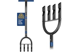 Hermsche Lawn Aerator Coring Tool Manual Plug Core Aerators Lawn Aeration with Slope Top 4 Half-Open Slot Hollow Tines Heavy Duty Plug Core Aerator Lawn Tool for Soils Yard Garden